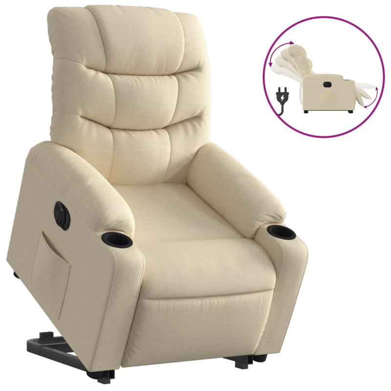 Relaxsessel mit Aufstehhilfe Elektrisch Creme Stoff