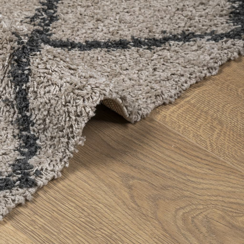 Teppich Shaggy Hochflor Modern Beige und Anthrazit 80x250 cm