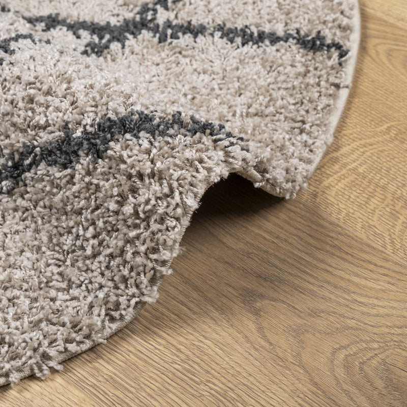 Teppich Shaggy Hochflor Modern Beige und Anthrazit Ø 100 cm