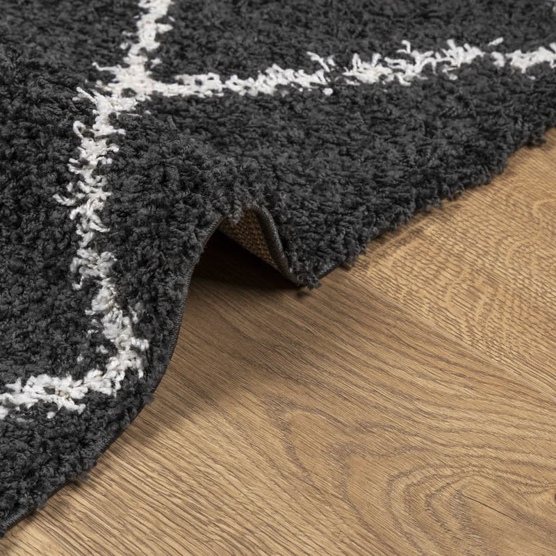 Teppich Shaggy Hochflor Modern Schwarz und Creme 80x200 cm