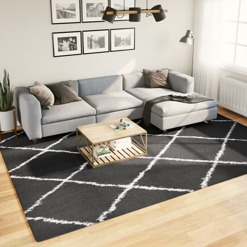 Teppich Shaggy Hochflor Modern Schwarz und Creme 240x340 cm