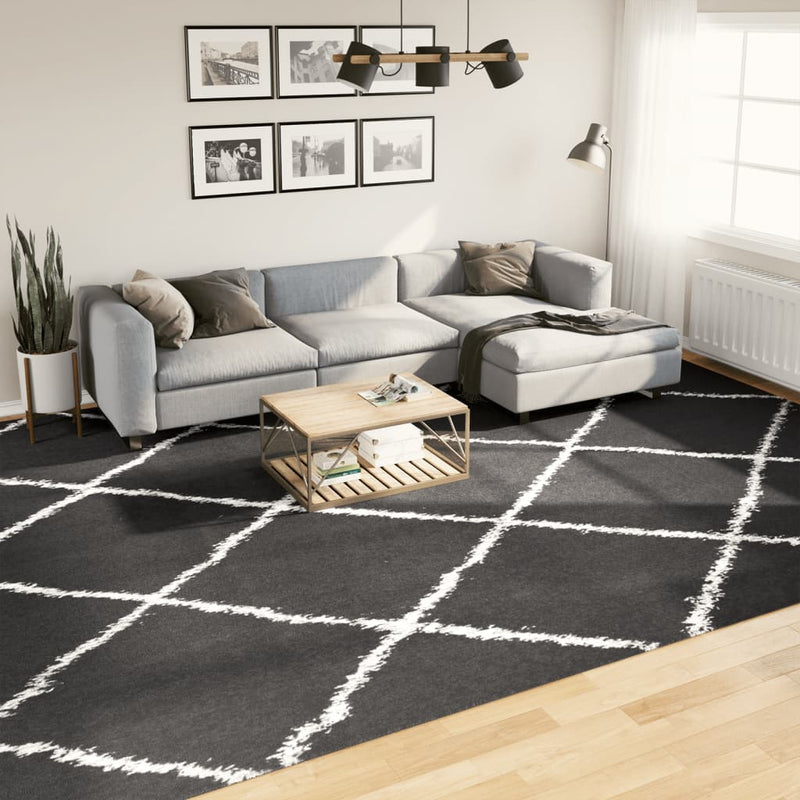 Teppich Shaggy Hochflor Modern Schwarz und Creme 300x400 cm