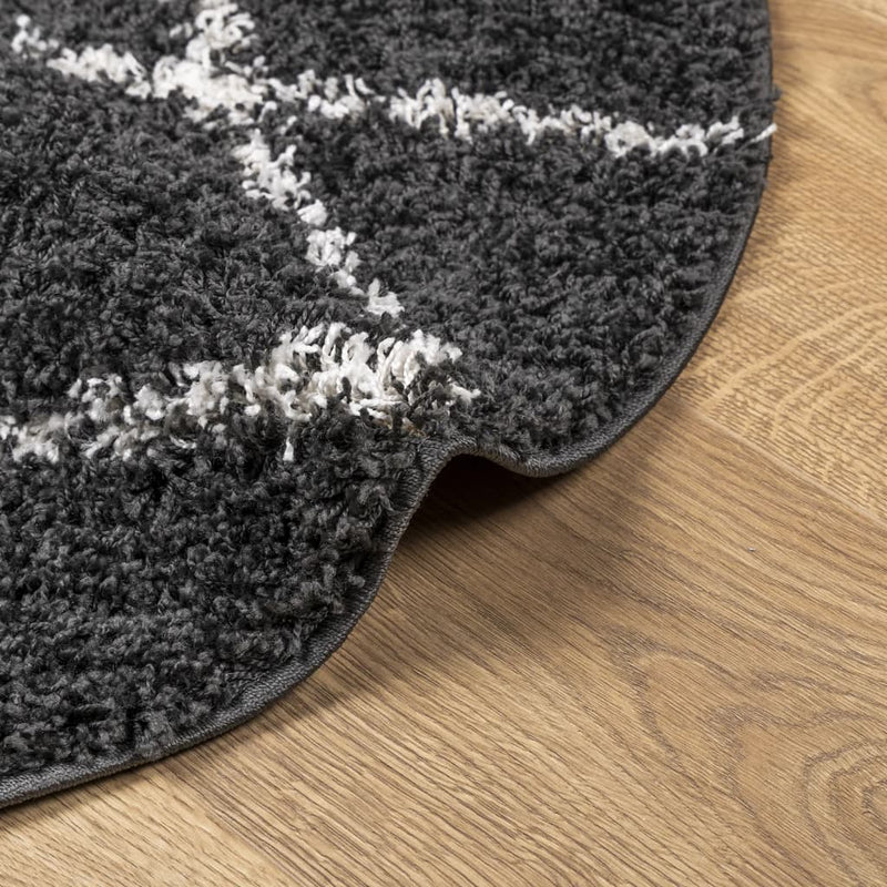 Teppich Shaggy Hochflor Modern Schwarz und Creme Ø 120 cm