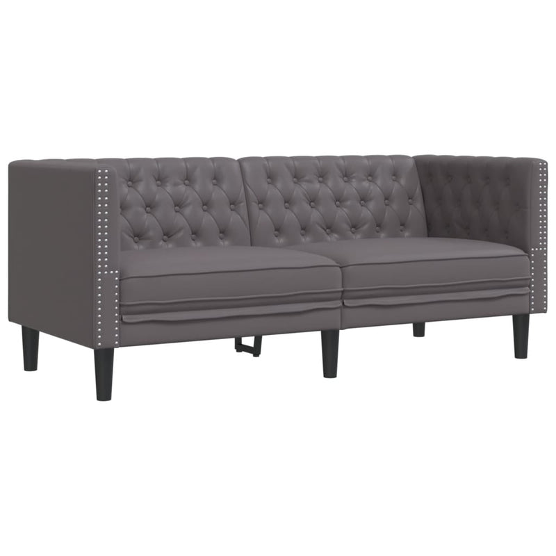 3-tlg. Chesterfield-Sofa-Set Grau Kunstleder