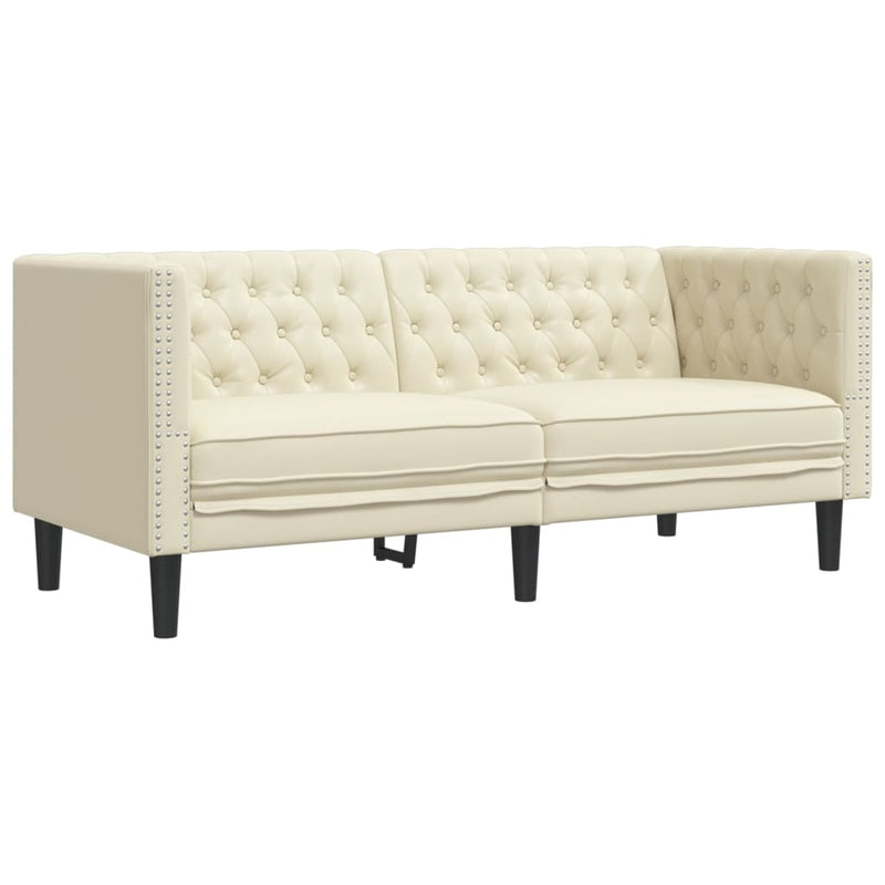 2-tlg. Chesterfield-Sofa-Set Creme Kunstleder