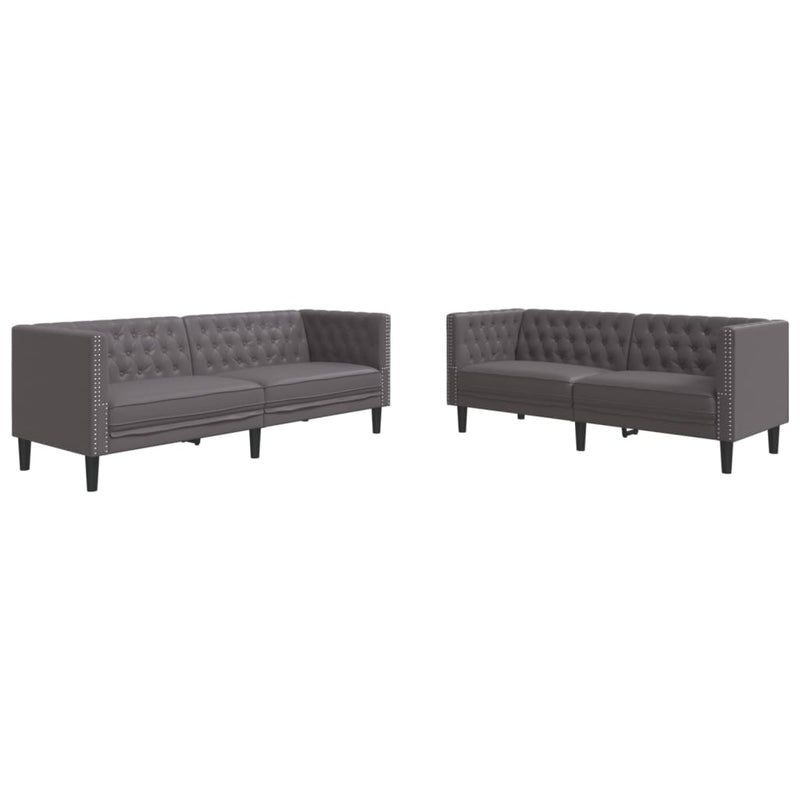 2-tlg. Chesterfield-Sofa-Set Grau Kunstleder