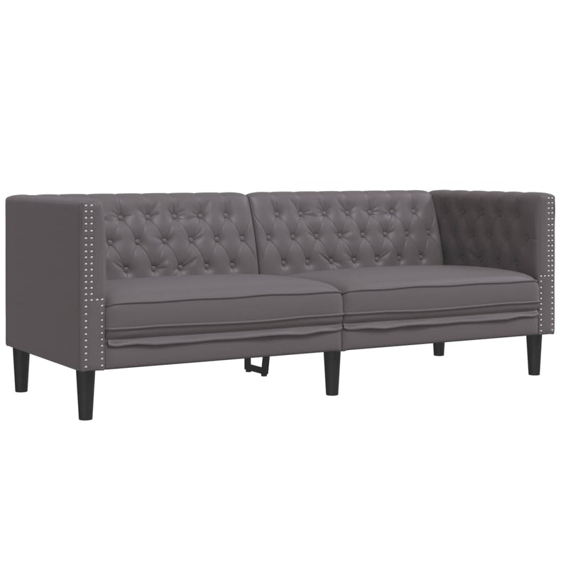 2-tlg. Chesterfield-Sofa-Set Grau Kunstleder