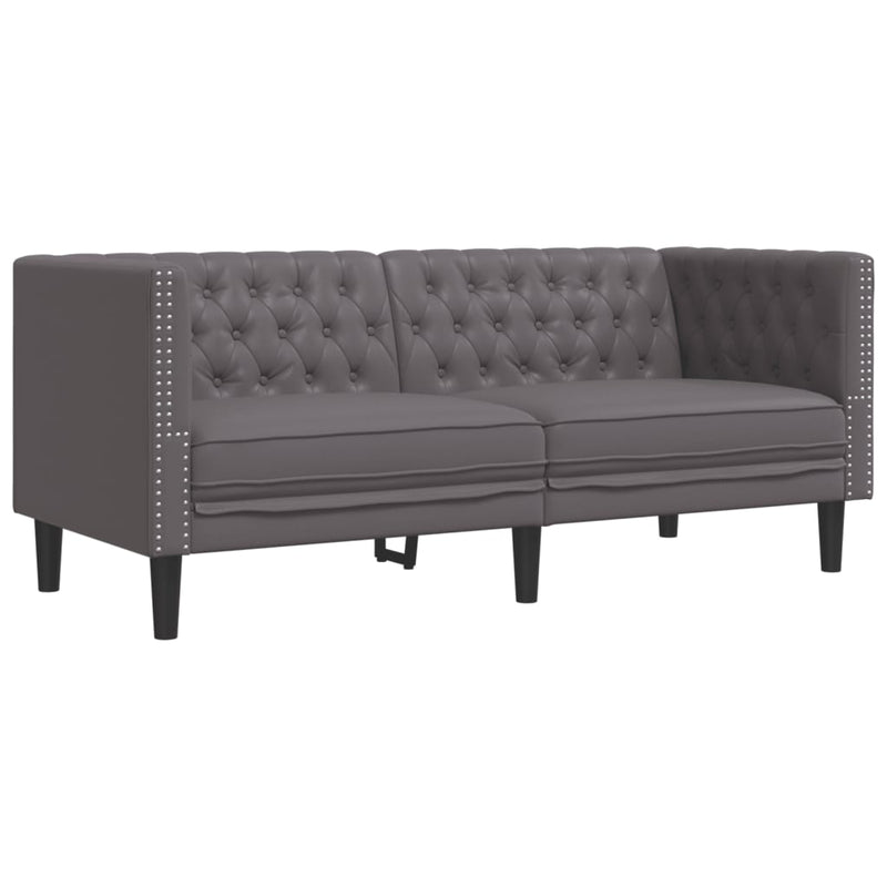 2-tlg. Chesterfield-Sofa-Set Grau Kunstleder