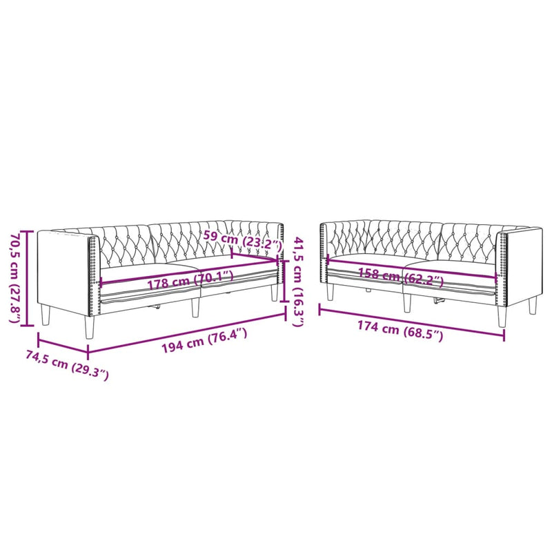 2-tlg. Chesterfield-Sofa-Set Grau Kunstleder