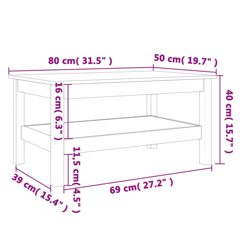 Couchtisch Wachsbraun 80x50x40 cm Massivholz Kiefer