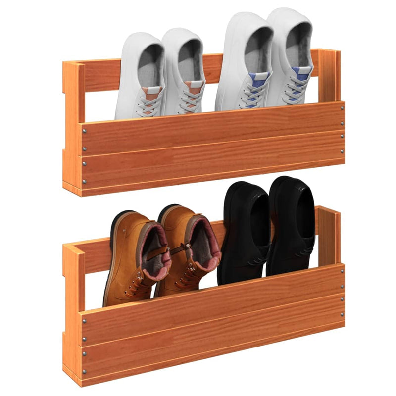 Wand-Schuhregale 2 Stk. Wachsbraun 59x8,5x23,5 cm Massivholz