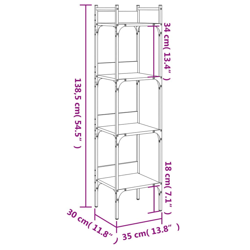 Bücherregal 4 Böden Sonoma-Eiche 35x30x138,5 cm Holzwerkstoff