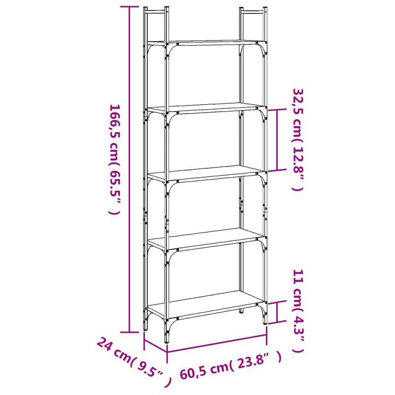 Bücherregal 5 Böden Räuchereiche 60,5x24x166,5 cm Holzwerkstoff