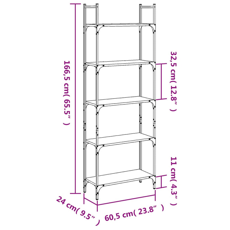 Bücherregal 5 Böden Braun Eichen-Optik 60,5x24x166,5 cm