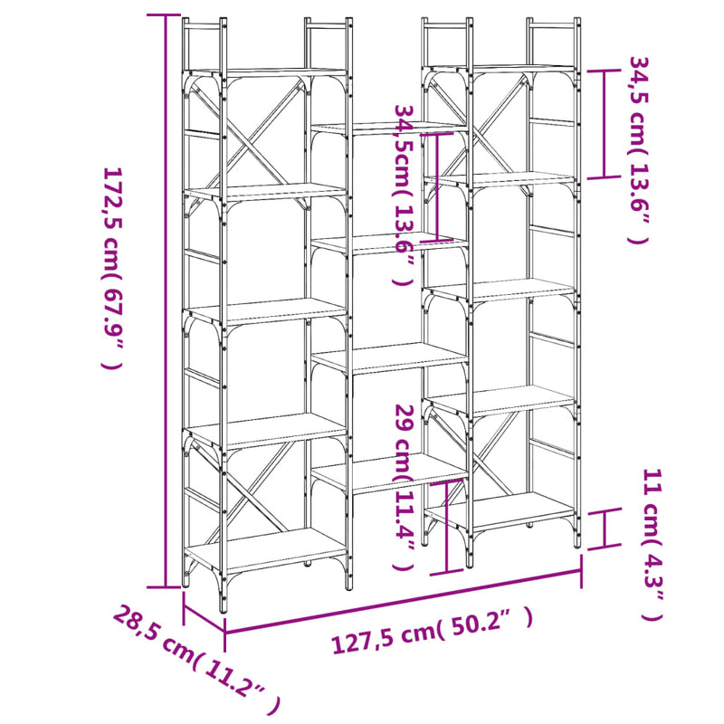 Bücherregal Sonoma-Eiche 127,5x28,5x172,5 cm Holzwerkstoff