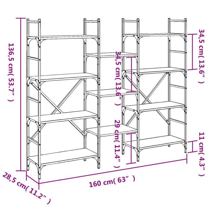 Bücherregal Sonoma-Eiche 160x28,5x136,5 cm Holzwerkstoff