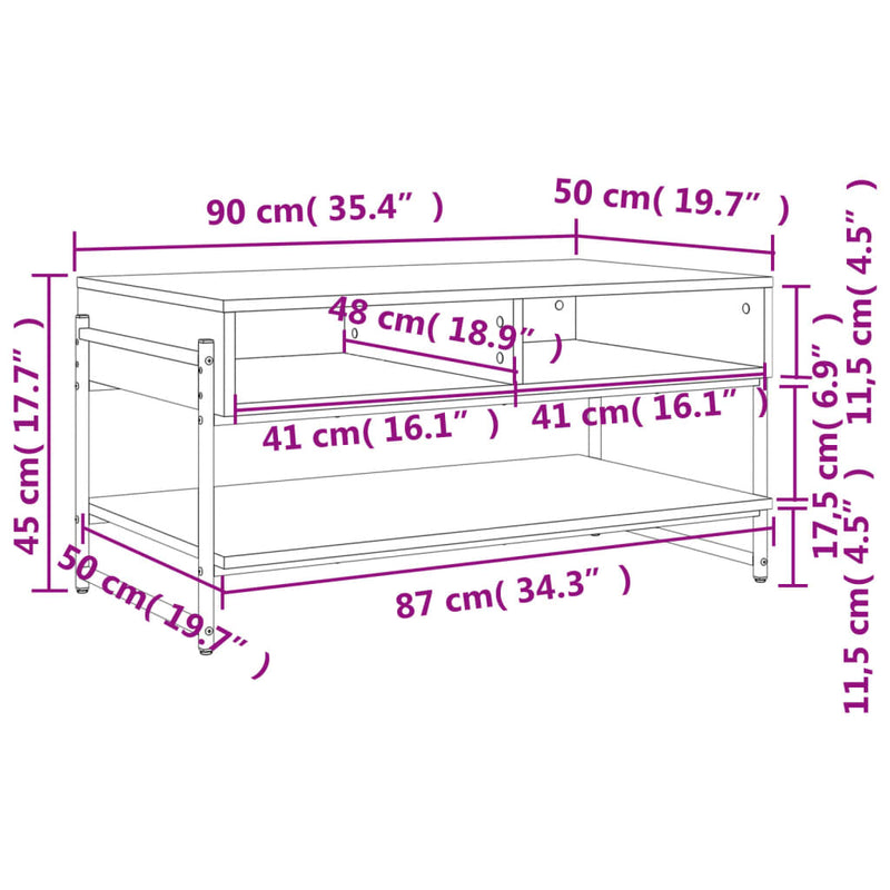 Couchtisch Schwarz 90x50x45 cm Holzwerkstoff