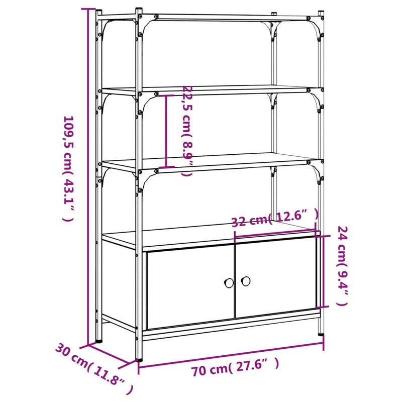 Bücherregal 3 Böden Schwarz 70x30x109,5 cm Holzwerkstoff