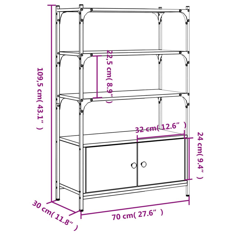 Bücherregal 3 Fächer Grau Sonoma 70x30x109,5 cm Holzwerkstoff