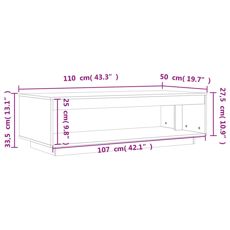 Couchtisch Wachsbraun 110x50x33,5 cm Massivholz Kiefer