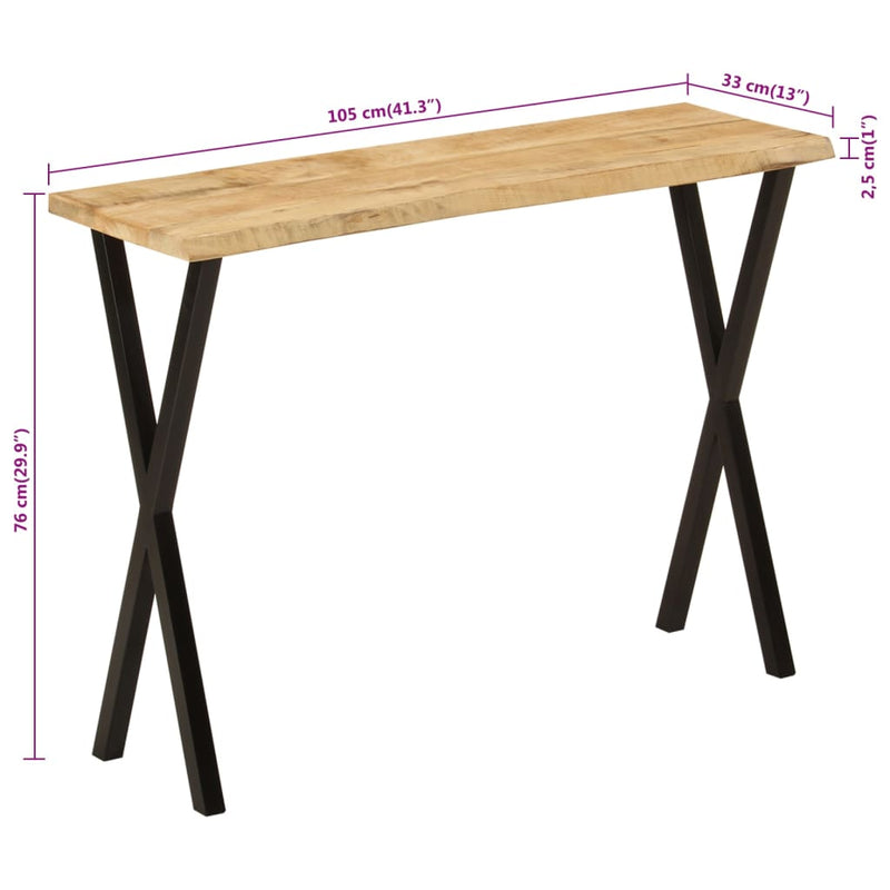 Konsolentisch mit Baumkante 105x33x76 cm Massivholz Mango