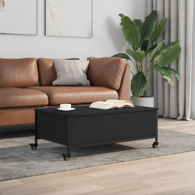 Couchtisch mit Rollen Schwarz 91x55x34 cm Holzwerkstoff