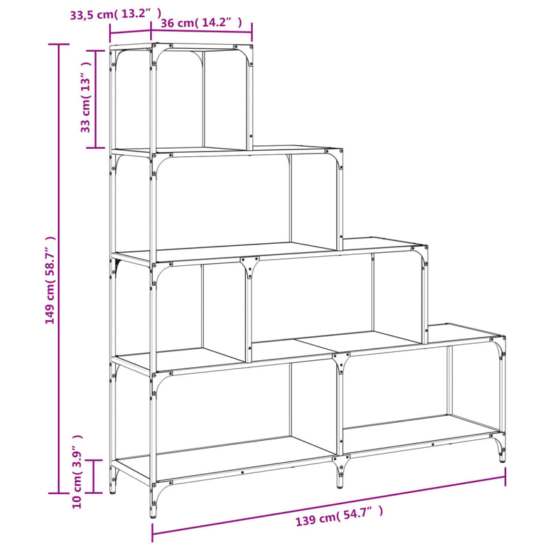 Bücherregal 4 Etagen Grau Sonoma 139x33,5x149 cm Holzwerkstoff