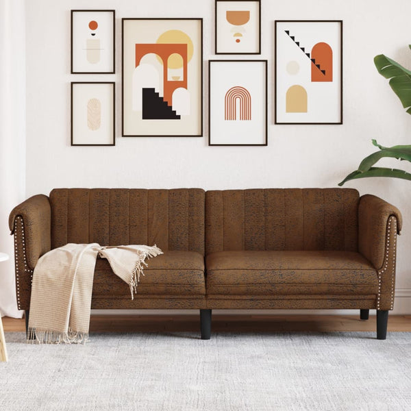 3-Sitzer Sofa Braun Kunstleder Wildleder-Optik