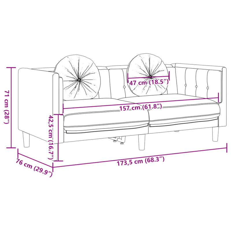 2-Sitzer Sofa mit Kissen Braun Kunstleder Wildleder-Optik