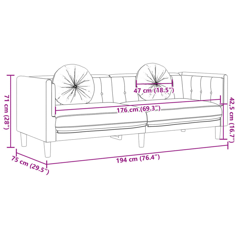 3-Sitzer Sofa mit Kissen Braun Kunstleder Wildleder-Optik