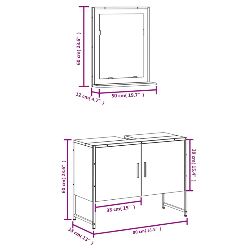 2-tlg. Badmöbel-Set Räuchereiche Holzwerkstoff