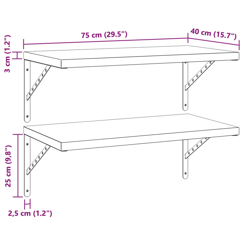 Wandregale 2 Stk. 75x40 cm Silbern Edelstahl