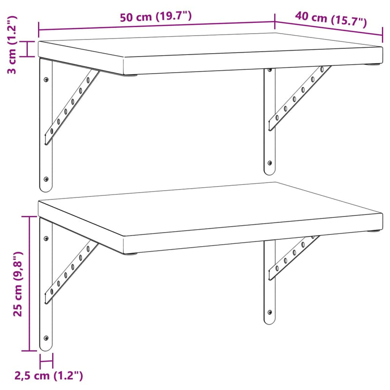 Wandregale 2 Stk. 50x40 cm Silbern Edelstahl