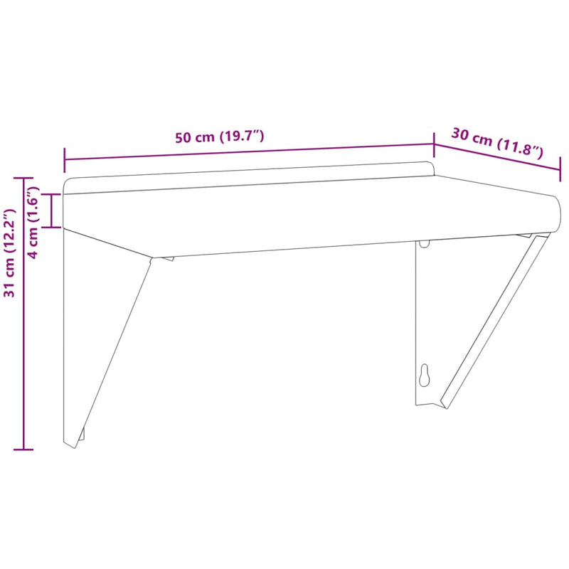 Wandregal 50x30x31 cm Silbern Edelstahl