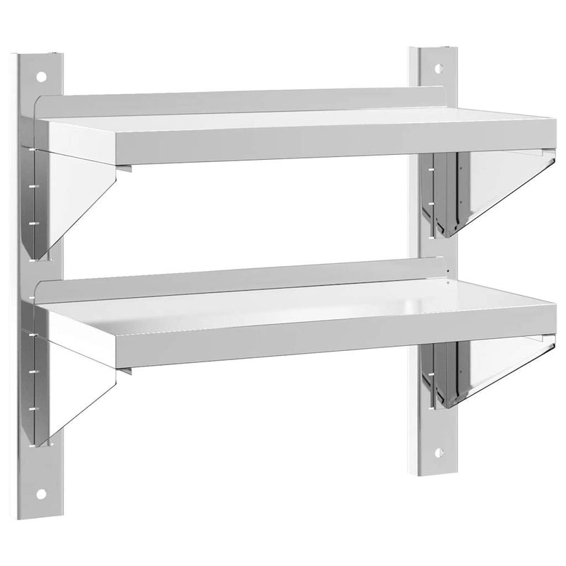 Wandregal mit 2 Böden 50x23,5x60 cm Silbern Edelstahl