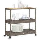 Barwagen 3 Böden Grau Poly Rattan Und Massivholz Akazie