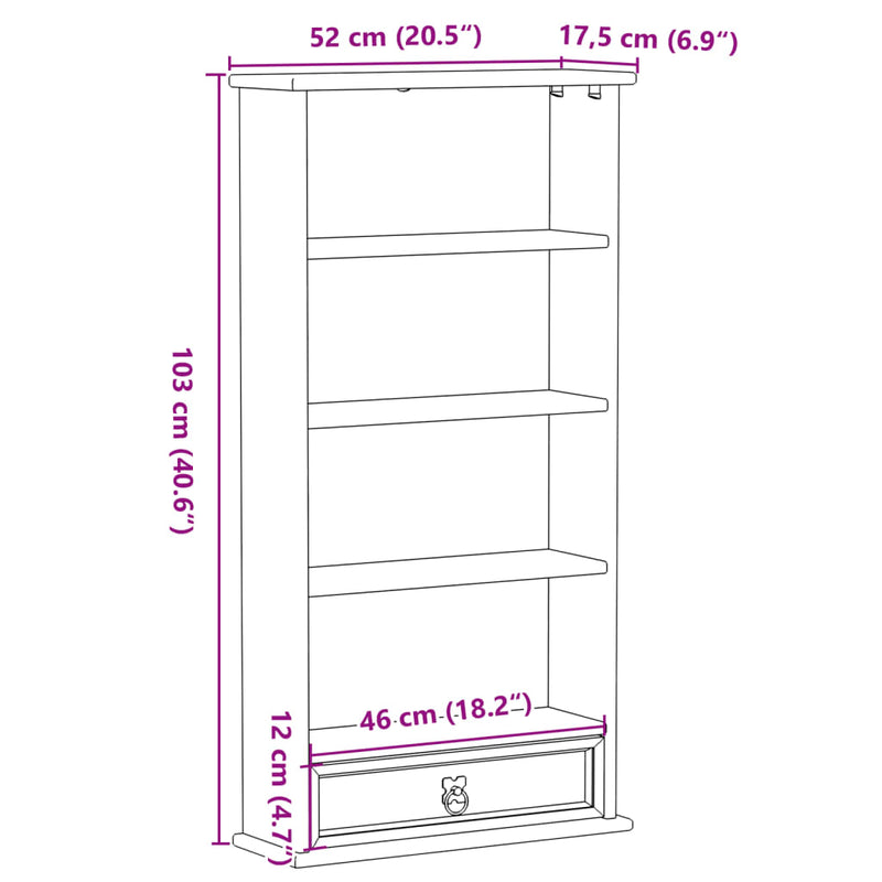 CD-Schrank Corona 52x17,5x103 cm Massivholz Kiefer