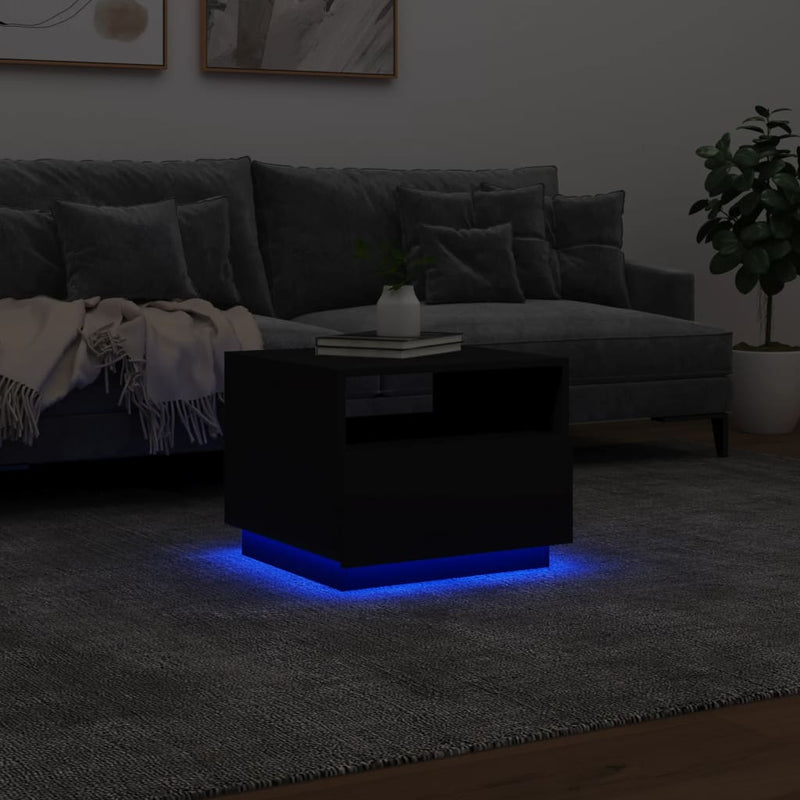 Couchtisch mit LED-Leuchten Schwarz 50x49x40 cm