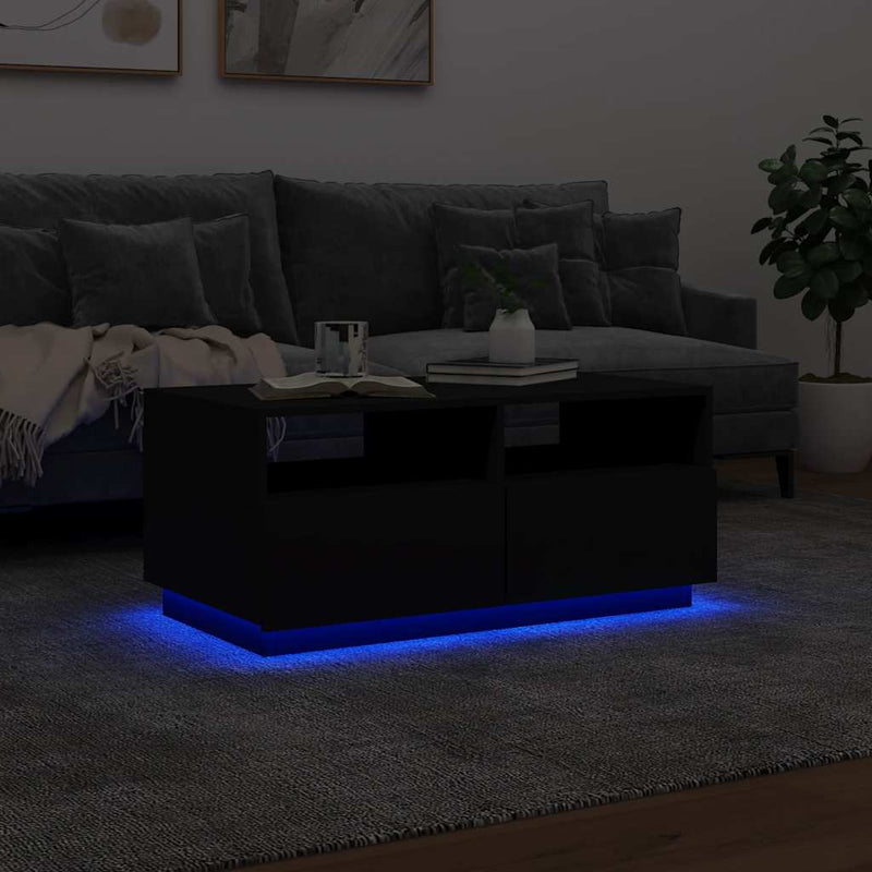 Couchtisch mit LED-Leuchten Schwarz 90x49x40 cm