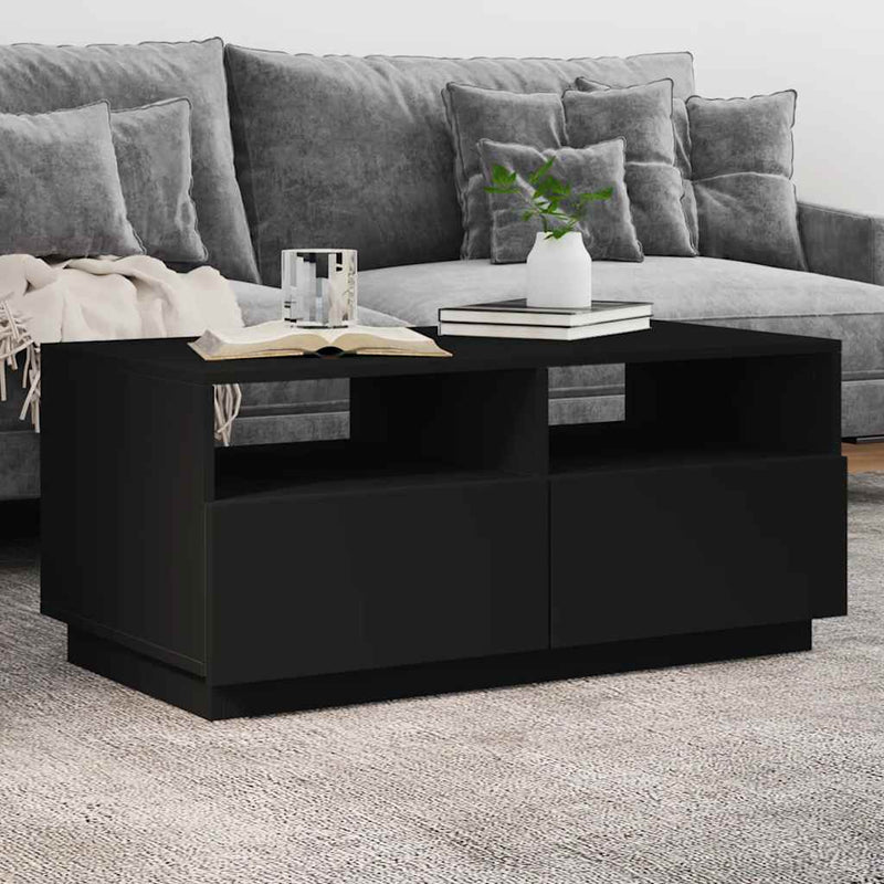 Couchtisch mit LED-Leuchten Schwarz 90x49x40 cm