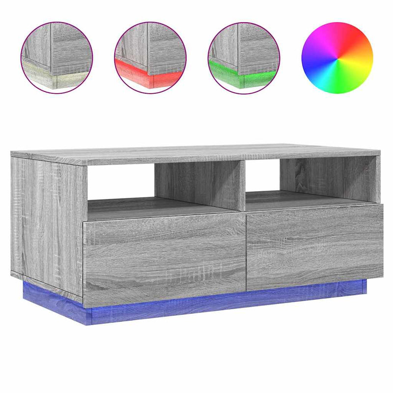 Couchtisch mit LED-Leuchten Grau-Sonoma 90x49x40 cm