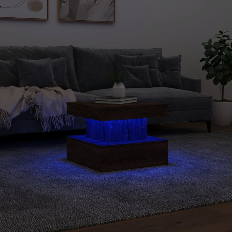 Couchtisch mit LED-Leuchten Braun Eichen-Optik 50x50x40 cm