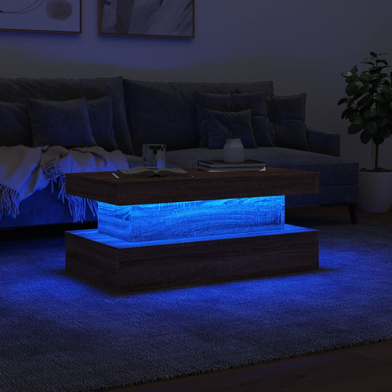 Couchtisch mit LED-Leuchten Braun Eichen-Optik 90x50x40 cm