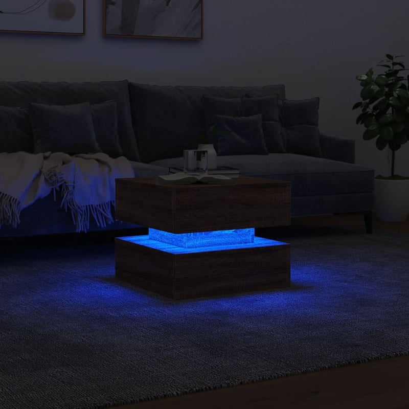 Couchtisch mit LED-Leuchten Braun Eichen-Optik 50x50x40 cm