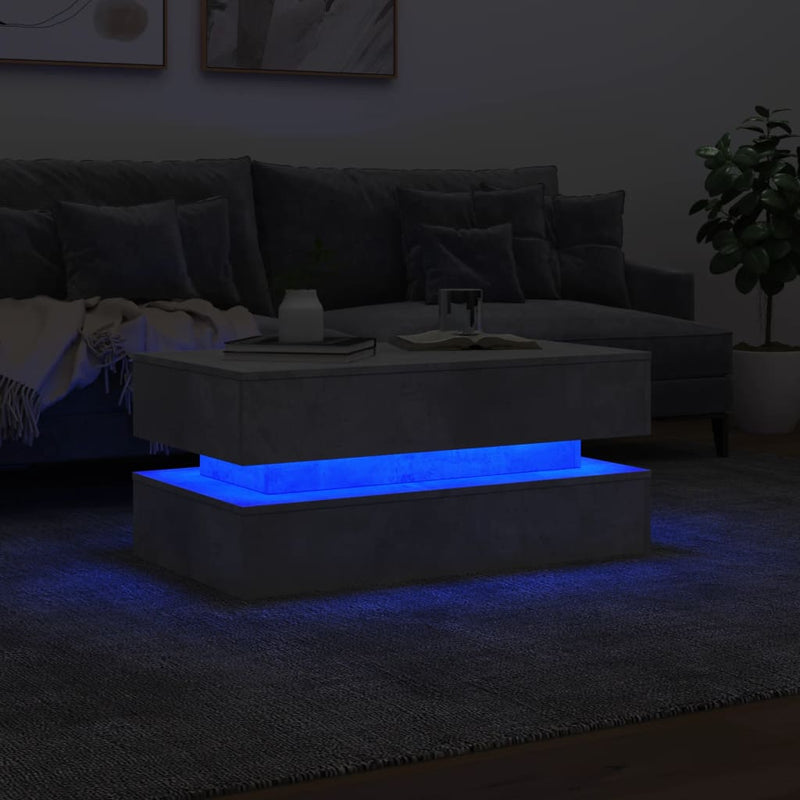 Couchtisch mit LED-Leuchten Betongrau 90x50x40 cm