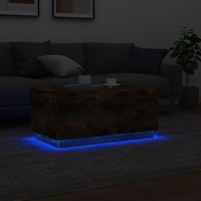 Couchtisch mit LED-Leuchten Räuchereiche 90x50x40 cm