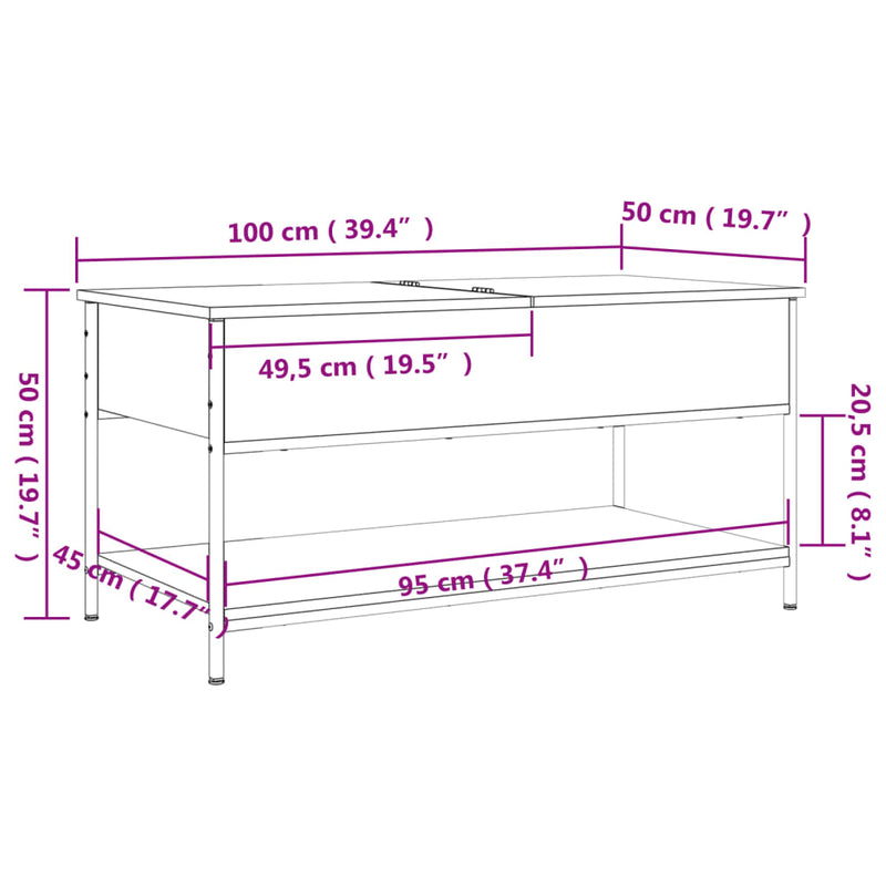 Couchtisch Braun Eichen-Optik 100x50x50 cm Holzwerkstoff Metall