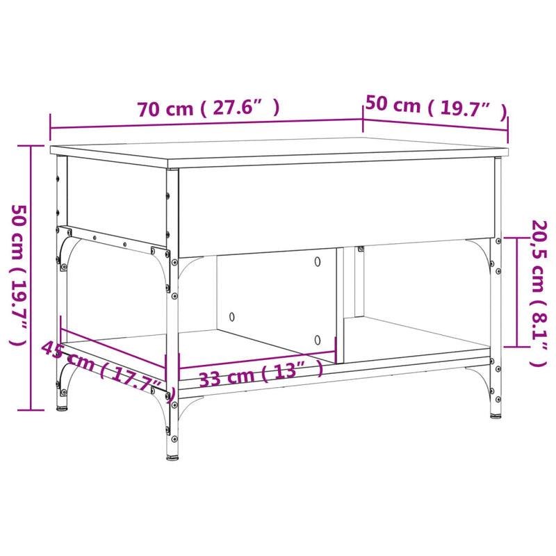 Couchtisch Räuchereiche 70x50x50 cm Holzwerkstoff und Metall