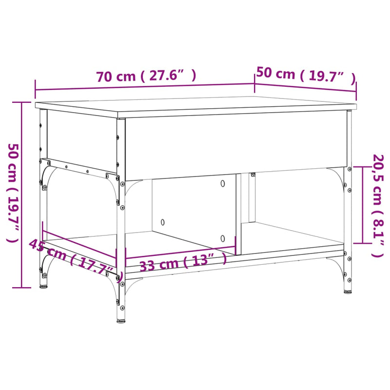 Couchtisch Braun Eichen-Optik 70x50x50 cm Holzwerkstoff Metall