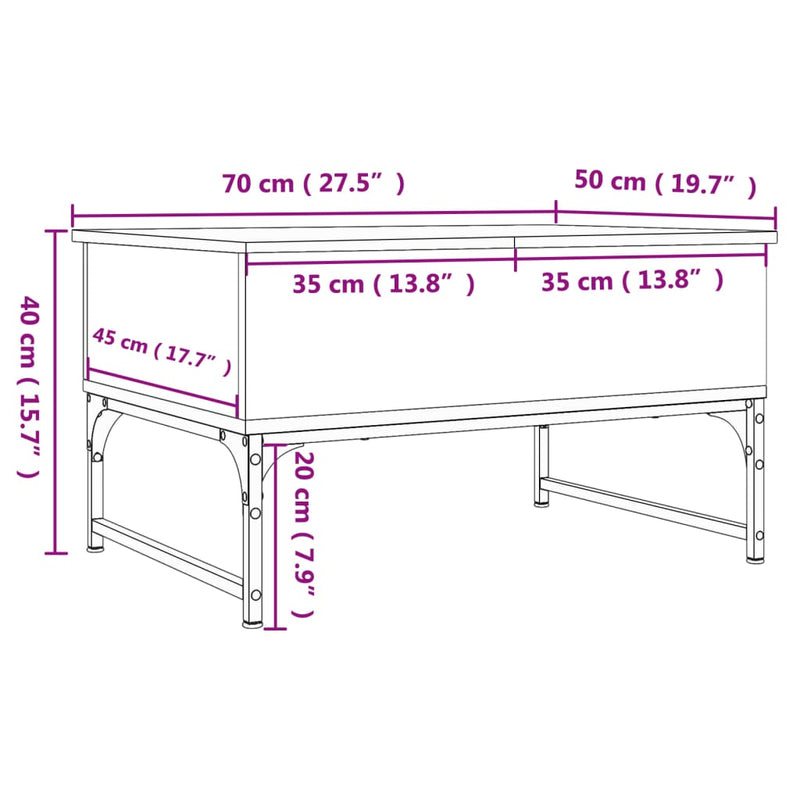 Couchtisch Räuchereiche 70x50x40 cm Holzwerkstoff und Metall